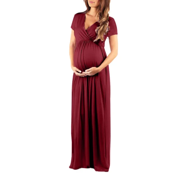 Wholesales Solid color Bandage Maternity Clothing For Women Short Sleeve Breast Feeding Maternity Dresses - Image 4