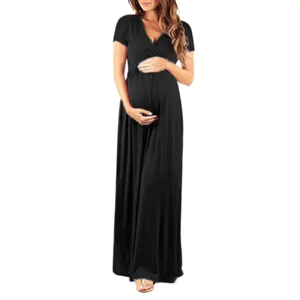 Wholesales Solid color Bandage Maternity Clothing For Women Short Sleeve Breast Feeding Maternity Dresses - Image 5