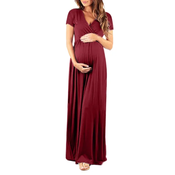 Wholesales Solid color Bandage Maternity Clothing For Women Short Sleeve Breast Feeding Maternity Dresses - Image 3