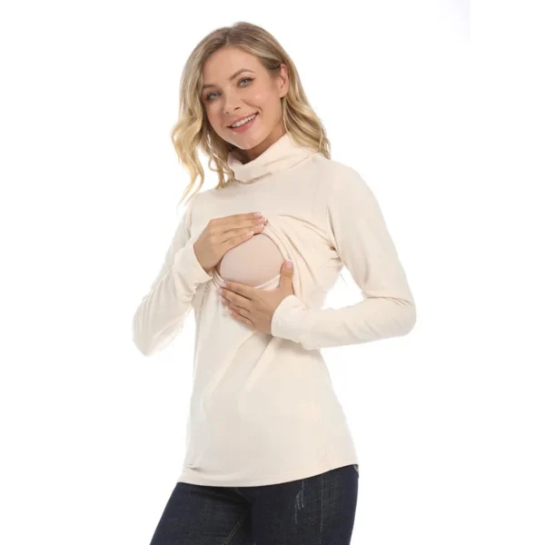 Winter Thermal Turtle Neck Big size Breastfeeding Clothes Nursing Shirt Maternity Tops For Pregnant Women - Image 5