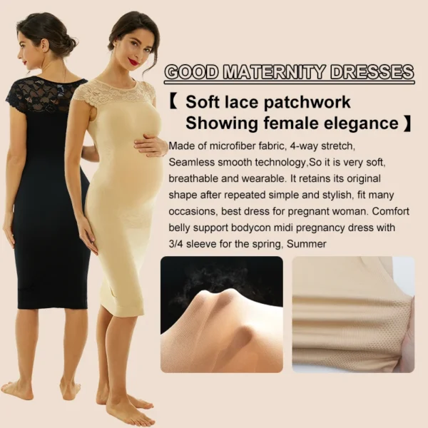 One Drop Shipping Lace Crochet Short Sleeves Maternity Dress Casual Pregnancy Wear Seamless Maternity Photo Shoot Dresses - Image 2