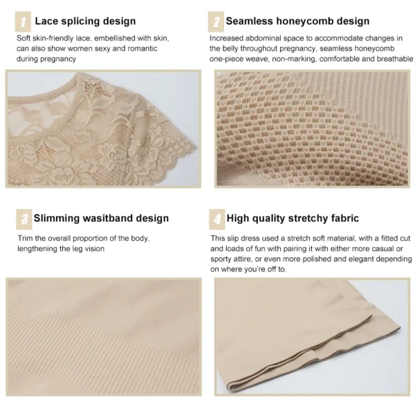 One Drop Shipping Lace Crochet Short Sleeves Maternity Dress Casual Pregnancy Wear Seamless Maternity Photo Shoot Dresses - Image 4