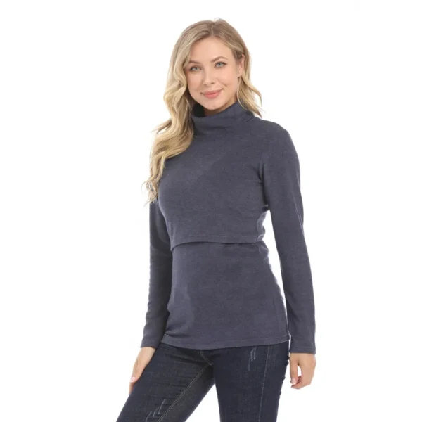 Winter Thermal Turtle Neck Big size Breastfeeding Clothes Nursing Shirt Maternity Tops For Pregnant Women - Image 3