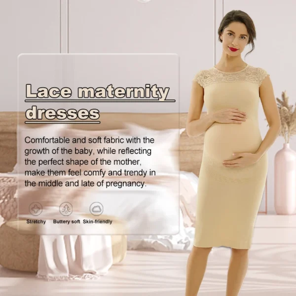 One Drop Shipping Lace Crochet Short Sleeves Maternity Dress Casual Pregnancy Wear Seamless Maternity Photo Shoot Dresses